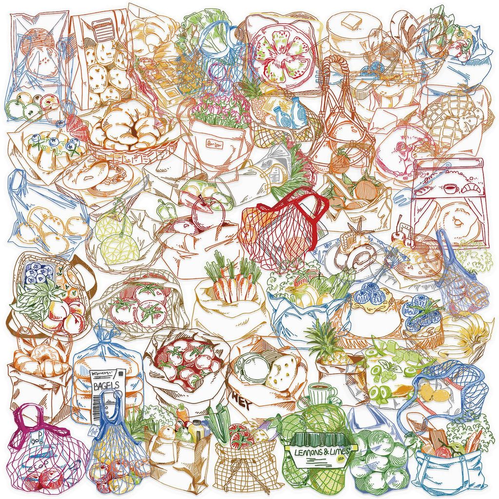 Food Snacks Drawing - 50 szt. Kolorowe naklejki PET z