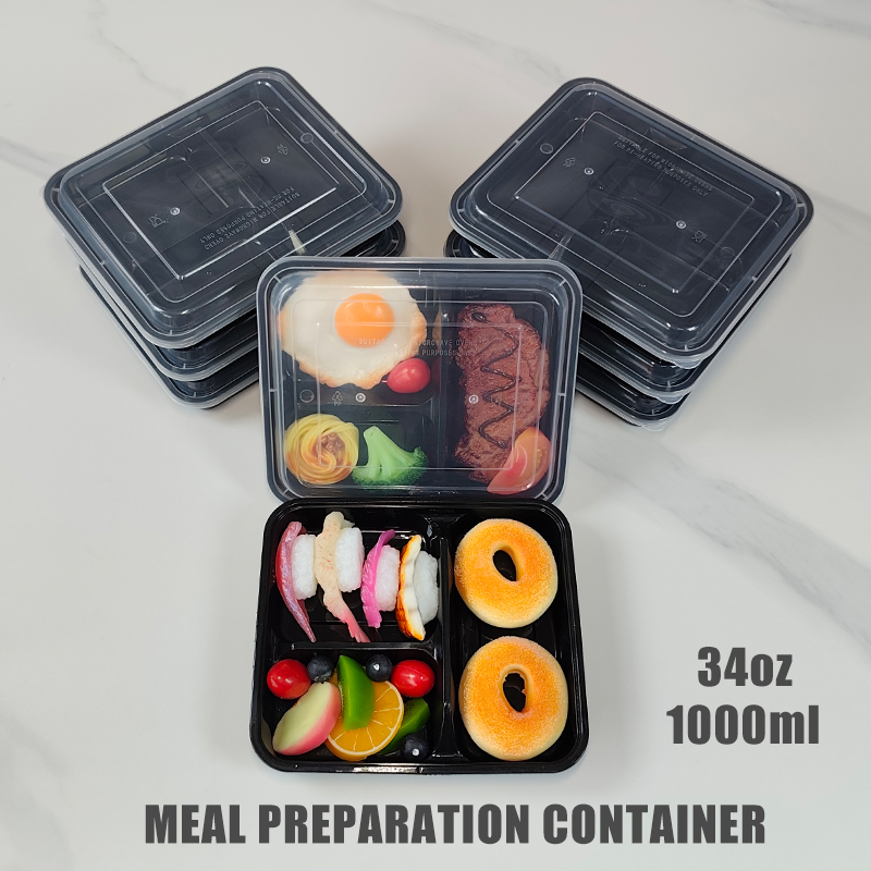 Food And Snacks For Picnic - Pojemniki na posiłki z 3 przegródkami,